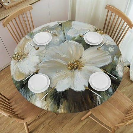 

Patifu White Flowers Round Tablecloth Stain-Resistant Washable for Indoor Outdoor Restaurants Weddings Parties - Ideal for Picnic Camping Kitchen Dining Home Decor 31 -35