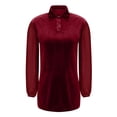 thumbnail image 6 of Miluxas Women's Velvet Mini Dress Casual Lapel Long Sleeve Button Front T Shirt Dress Dotted Patchwork Sleeve Party Short Dresses Wine, 6 of 7