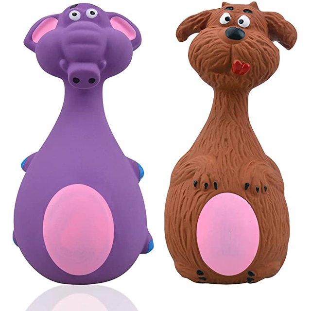 Juguetes chirriantes de látex, 2 paquetes, juguetes interactivos para masticar de goma para perros, juguete duradero para chirriar con palo de pie, para perros pequeños y medianos JM