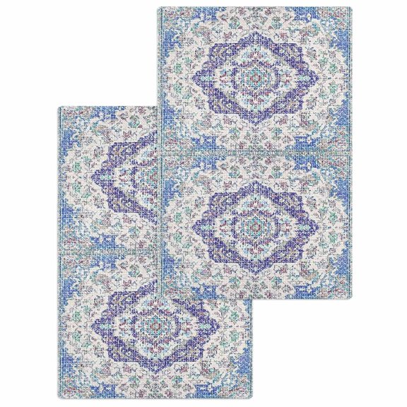 Blue Purple Boho Kitchen Dish Towels for Drying Dishes Set of 2, Vintage Abstract Art Floral Ethnic Tribe Waffle Weave Microfiber Hand Tea Bathroom Towels Quick Dry & Absorbent Towel 15.7x23.6