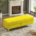 thumbnail image 3 of Velvet Entryway Cushioned Bench with Sturdy Metal Legs, End of Bed Bench with Protective Foot Pads, Load 500lb Upholstered Storage Ottoman Bench for Living Room Bedroom Hallway, Yellow, 3 of 9