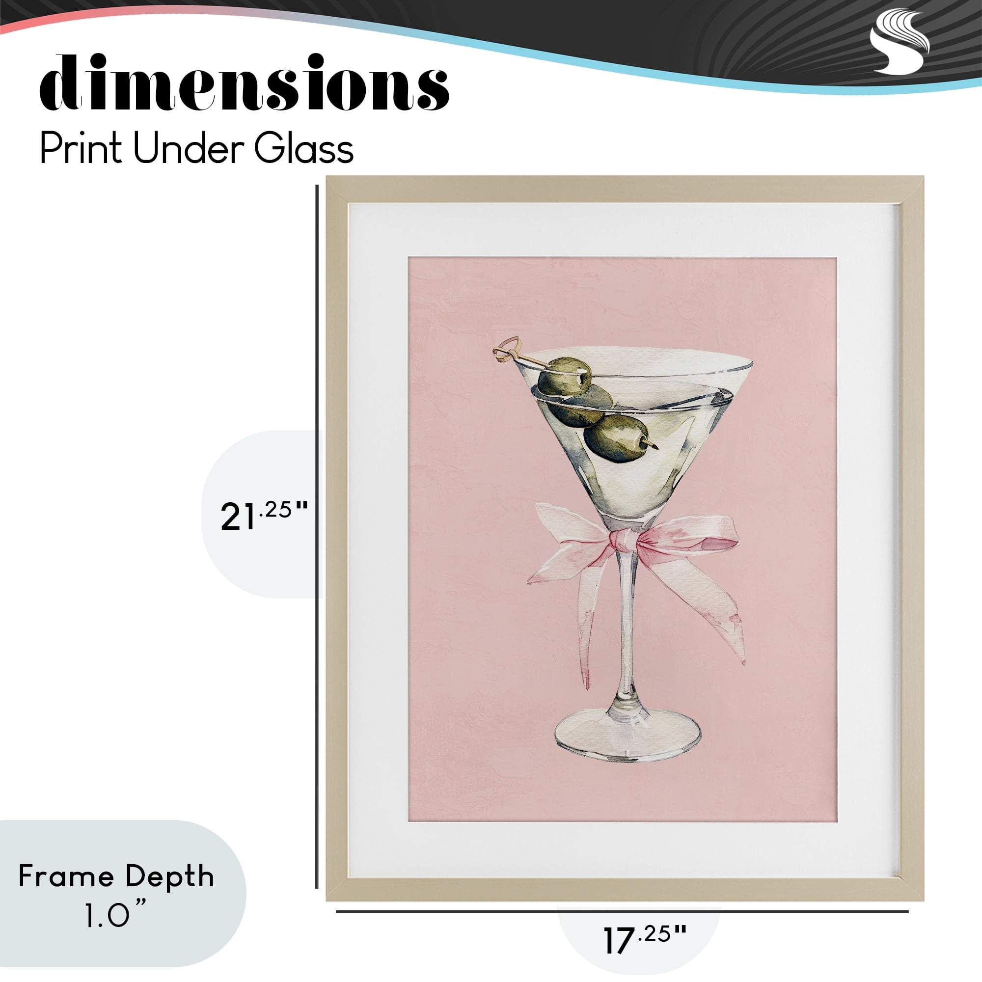 Stupell Industries Martini with Pink Bow Birch Framed Print Under Glass, design by Kim Allen