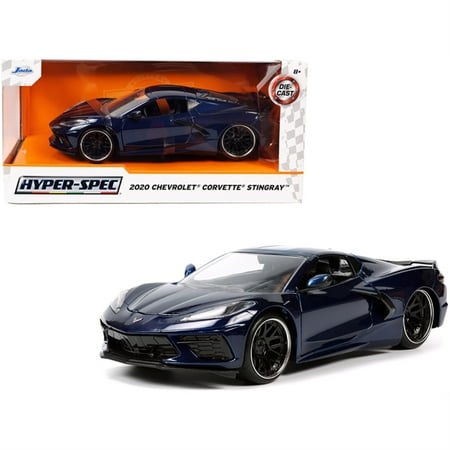 2020 Chevrolet Corvette Stingray C8 Dark Blue Metallic \Hyper-Spec\ Series 1/24 Diecast Model Car by Jada