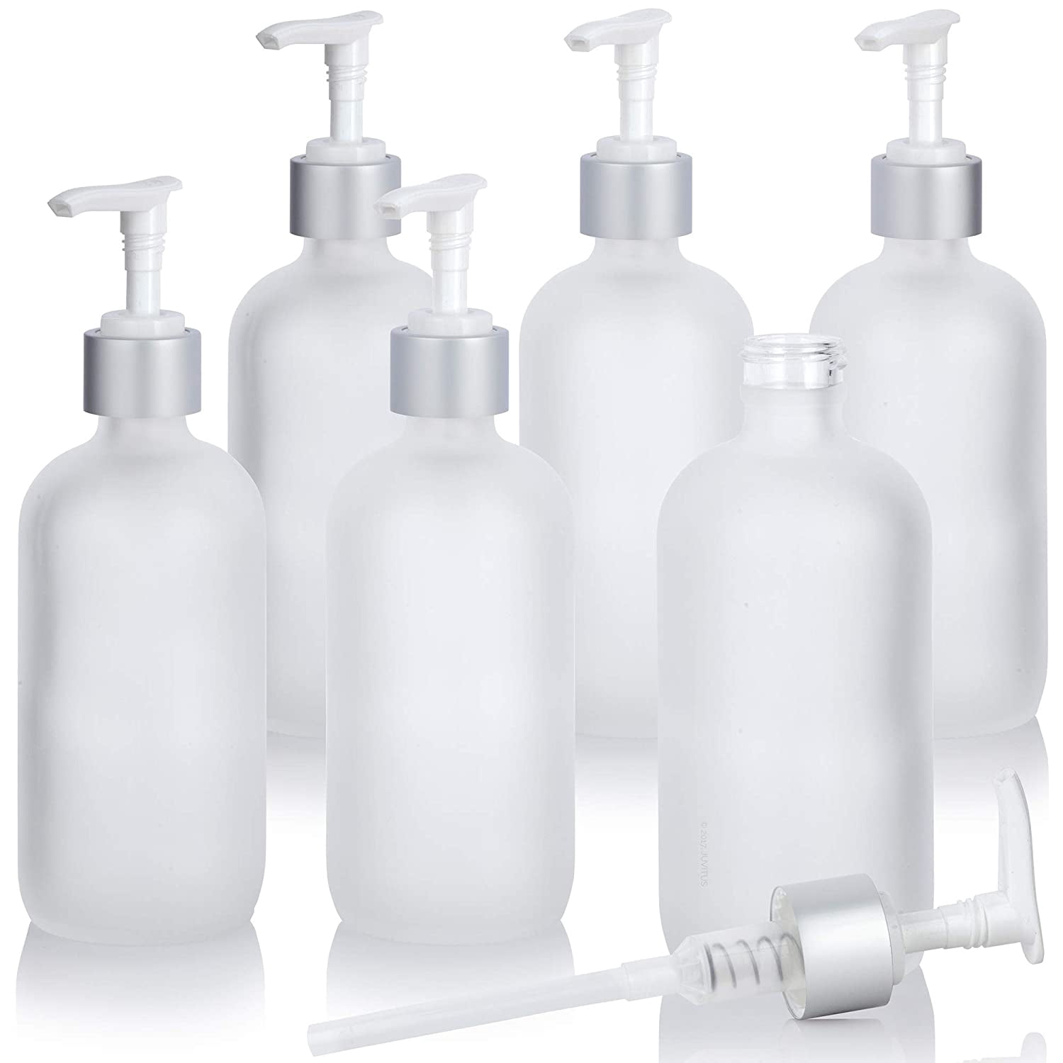 Download Juvitus Frosted Clear Glass Boston Round Lotion Bottle With Silver And White Pump 8 Oz 250 Ml Walmart Com Walmart Com