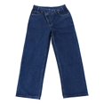 thumbnail image 5 of Bibifish Womens Jeans Dark Blue High Waist Wide Leg Denim Pants Asymmetric Button Detail Relaxed Fit Casual Daily Outings Stylish Jeans, 5 of 5