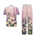 thumbnail image 5 of Yuyamidu Purple Flower Hummingbird Womens Pajamas Set Long Pants Short Sleeve Top Sleep Set 2 Piece Loungewear Sleepwear Casual Homewear, 5 of 7