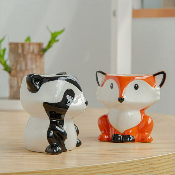 SMELEYOU Macetas De Cerámica Con Forma De Animal - Set De 6 Piezas, Diseño Adorable Con Agujeros De Drenaje
