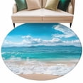 thumbnail image 2 of Round Area Rug 8ft,Summer Watercolor Ocean Beach Washable Carpet Non-Slip Runner Accent Rugs Indoor Floor Mat for Bedroom Living Room Decor,Seaside Blue Sky Waves, 2 of 9