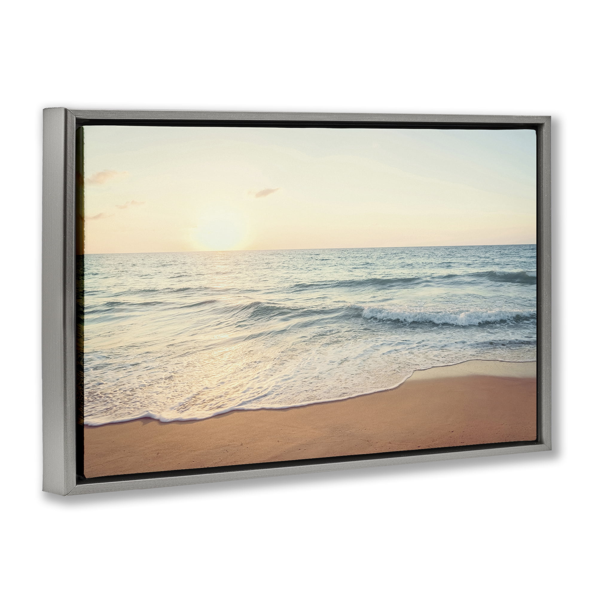 Stupell Industries Rolling Tide Beach Landscape & Nature Photography Gray Floater Framed Canvas Art Print Wall Art, 25 x 17