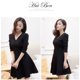 thumbnail image 1 of Elegante vestido ajustado de talla grande de color sólido para mujer de manga larga con cuello en V vestidos acampanados Ndcxsfigh Para estrenar, 1 of 7