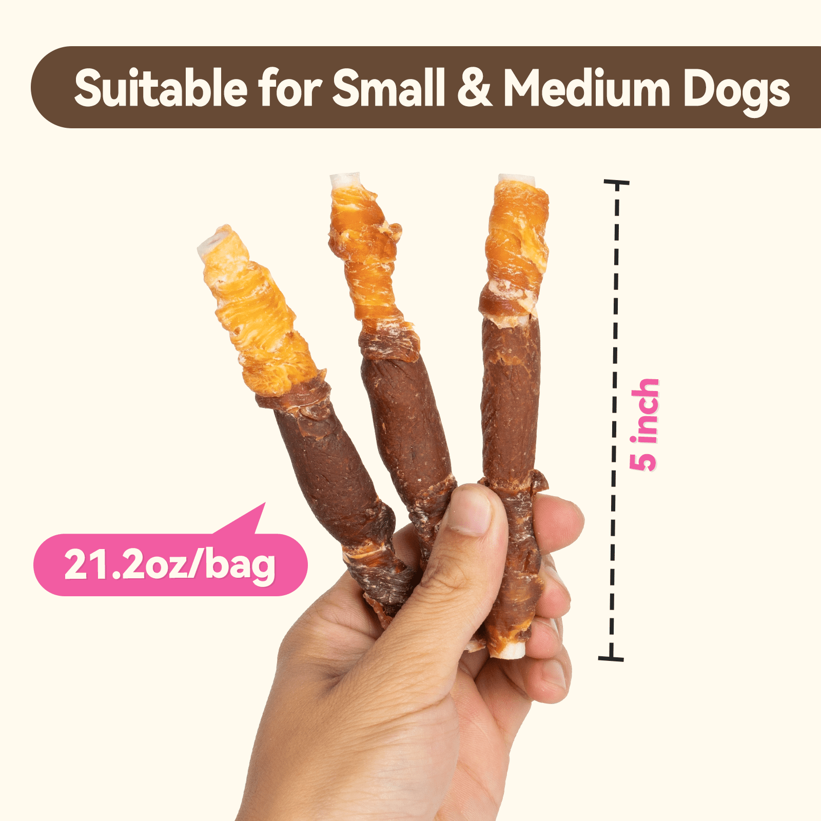 Puddonio Chicken, Duck & Liver with Rawhide Dog Treats, 21.16oz, 5 Inch