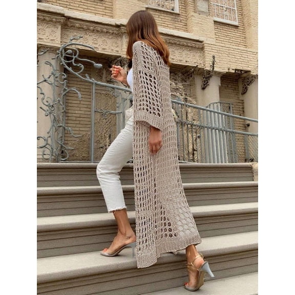 Women's Solid-Color Openwork Long Cardigan (Resort Style)
