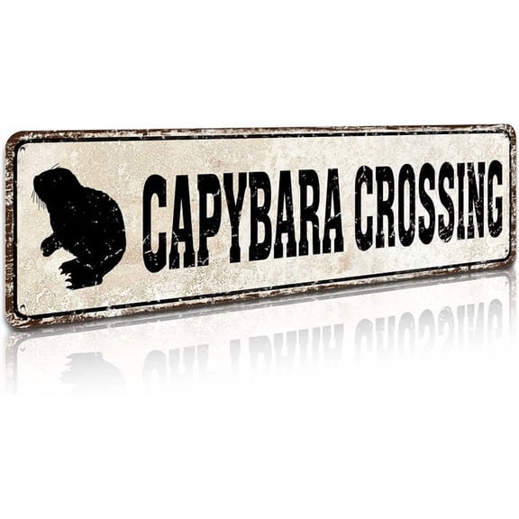 Capybara Crossing Sign, Vintage Animal Wall Decor, 4x16 Inch Aluminum Sign