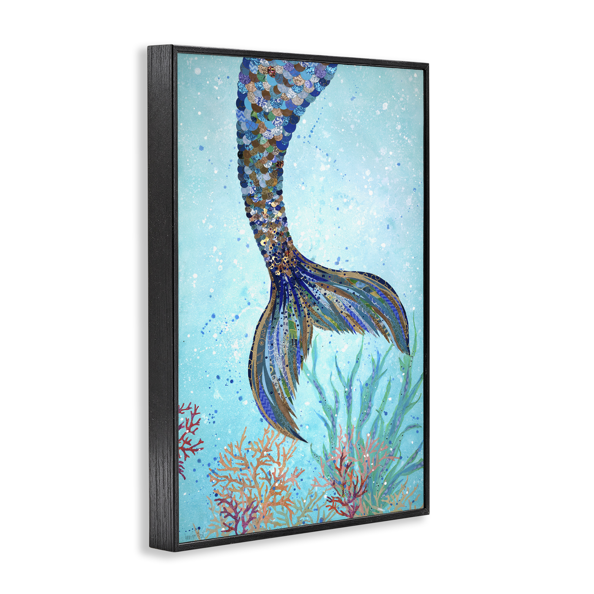 Stupell Industries Tall Tails Mermaid Fairy Tales & Fantasy Painting Black Framed Art Print Wall Art, 16 x 24