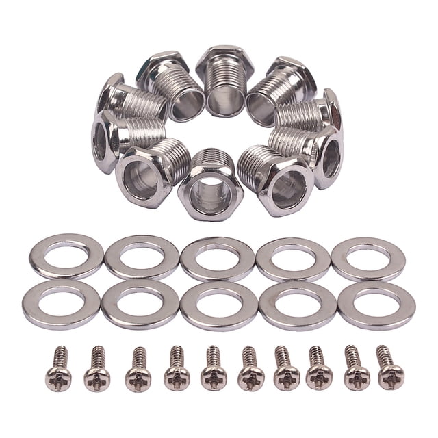 Miangastore 1 Set 10pcs Hex Threaded Bushing and 10pcs Ferrules and 10pcs Mounting Screw for Ukulele Guitar Tuning Peg Tuner Machine Head GC903 (Silver)