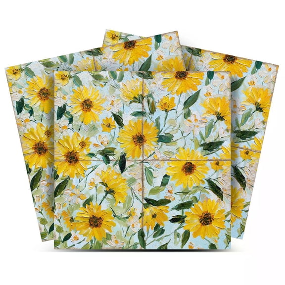 Mi Alma Yellow Sunflower Paint Tile Stickers - Removable Vinyl 4x4, 24 pcs