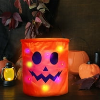 LED Halloween Candy Bucket with Light Up Handle, Glow Pumpkin Treat Bag for Kids Trick or Treating, Reusable Party Favor Container (Color Variations-A)