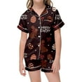 thumbnail image 2 of Girl Easter Pajamas Size 8 Easter Day Printed Silky Pjs Button-Down Kids Pjs Loungewear Sleepwear Easter Day Gift,Coffee,120(4-5 Years), 2 of 3