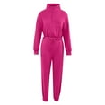 thumbnail image 6 of YUGYXL Women Tracksuits 2 Piece Set Lightweight Comfy Solid Color Sweatsuits Half Zip Collared Waist Stretch Cropped Sweatshirt Wide Leg Sweatpants Today Hot Pink,XL, 6 of 7