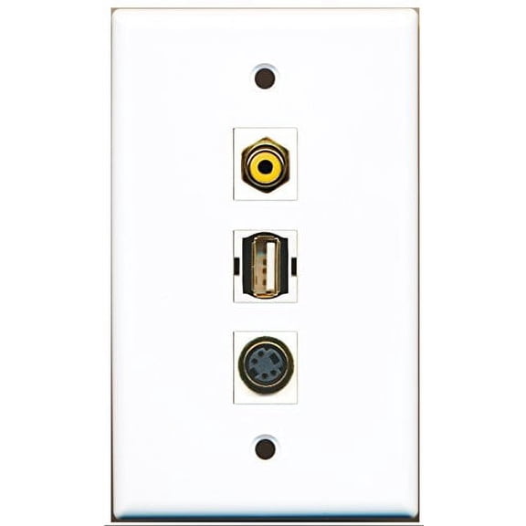 RiteAV - 1 Port RCA Yellow and 1 Port USB A-A and 1 Port S-Video Wall Plate