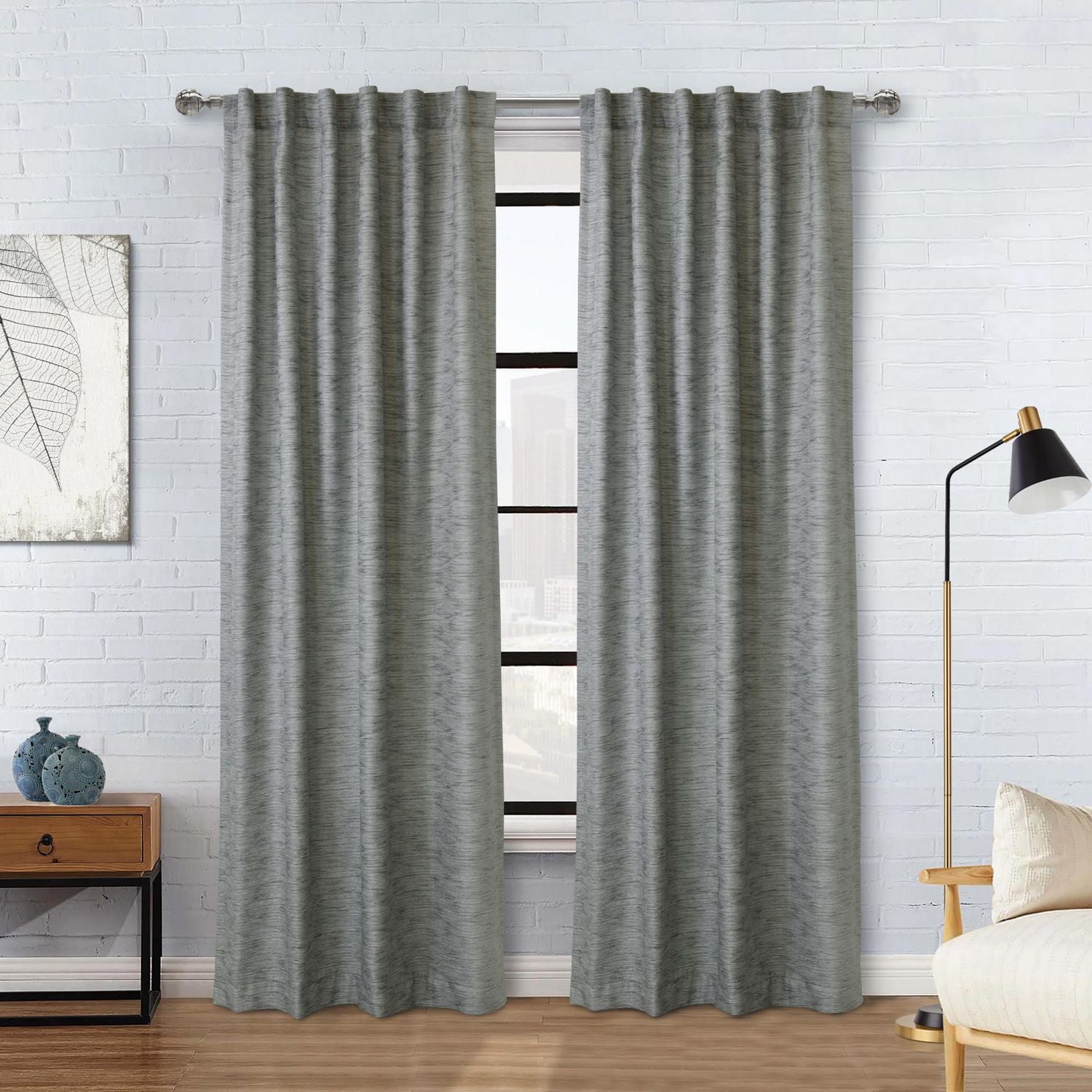Loft Living Oshawa Light Filtering Dual Header Single Curtain Panel 52 x 63 in Grey