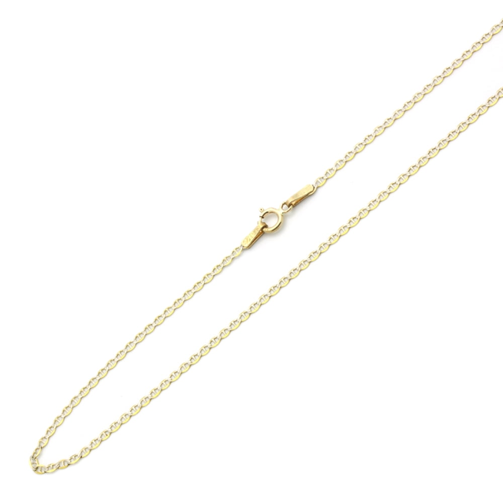 14K Two Tone Gold Chain 1.5mm Flat Pave Mariner Chain Necklace (16, 18 ...