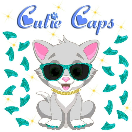 Cutie Caps 40 pack Kitten Sea Green Glitter Soft Nail Guard for Cat Paws / Claws