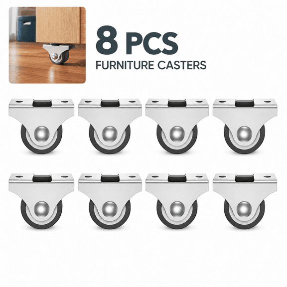 Caster Wheels – 8-Pack 1" Swivel Caster Wheels with Soft Rubber, 8 kg Load Capacity per Wheel, Plate Mount for Furniture Drawers Cabinets Carts