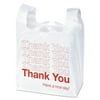 Universal Plastic "Thank You" Shopping Bag, 11.5 x 3.15 x 22, 0.55 mil, White/Red, 250/BX -UNV63036