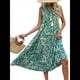 thumbnail image 2 of Vestido de Verano para Mujer, Sin Mangas, Bohemio, Floral, con Escote en V, Lazo Frontal, Flecos y Fluido Verde L, 2 of 8
