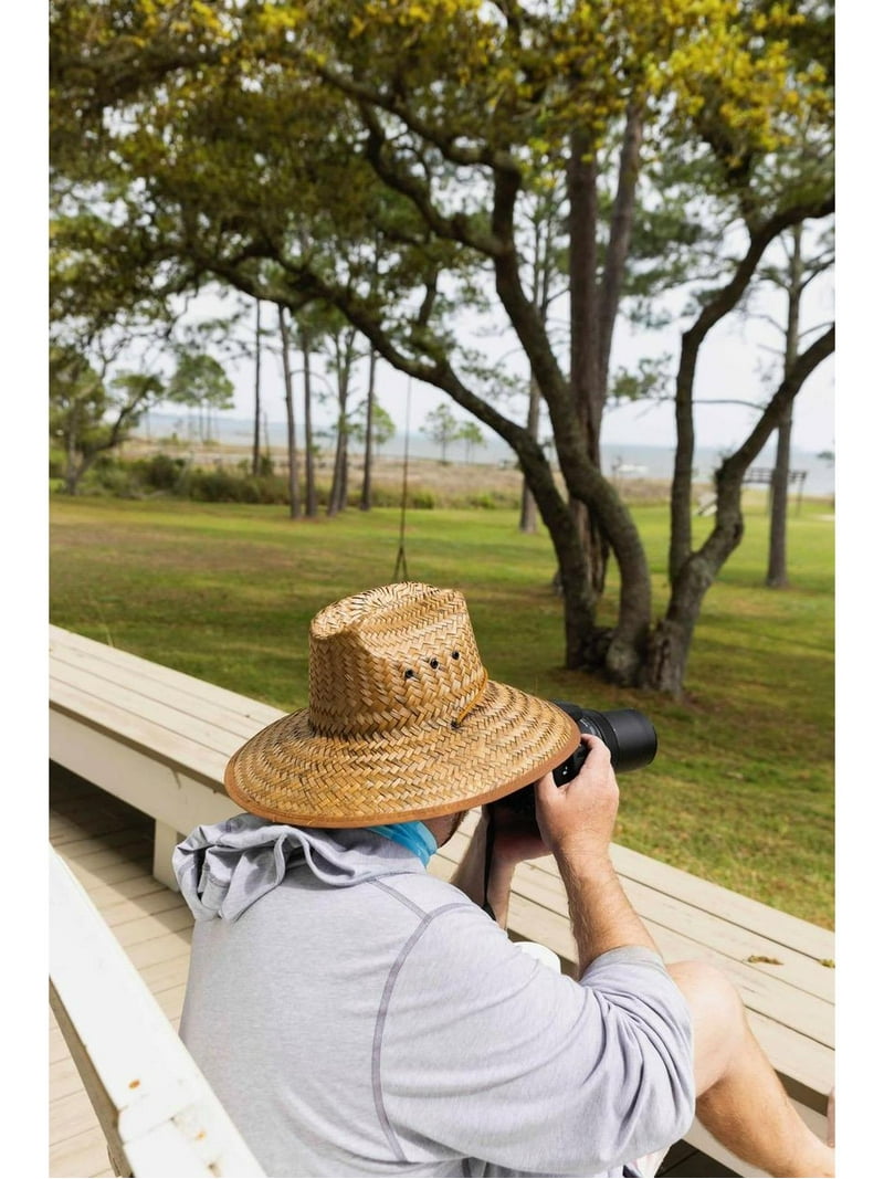 CTM Eco-Friendly Palm Straw Lifeguard Hat with Wide Brim, Chin