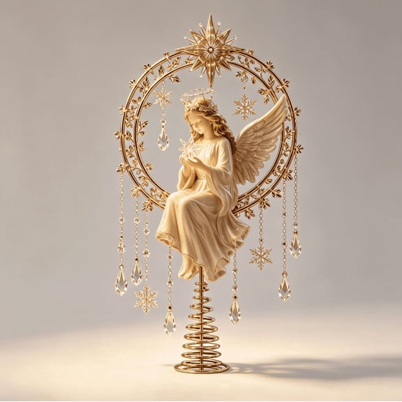 Christmas Angel Tree Topper, Classic Angel Tree‑Top Decoration with Hanging Crystal Charms for Seasonal Xmas Tree Ornament