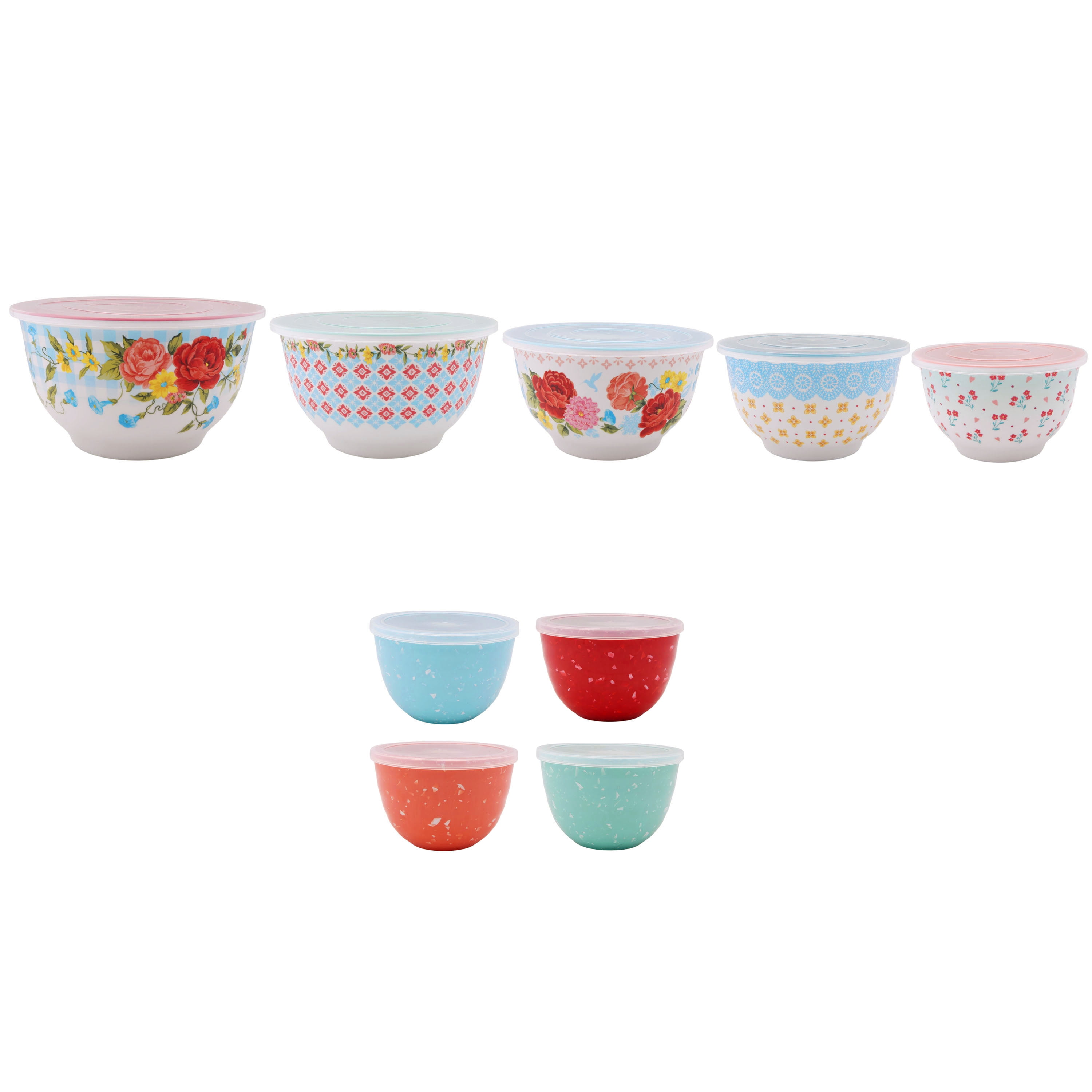The Pioneer Woman Mixing Bowl Set with Lids, Sweet Romance, 18 Piece Set,  Melamine 