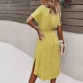 thumbnail image 5 of Summer Dress Women's Dresses Summer Boho Bohemian Casual Button Short Sleeve Floral Print Lace Up Maxi Beach Midi Dress Yellow, 5 of 9