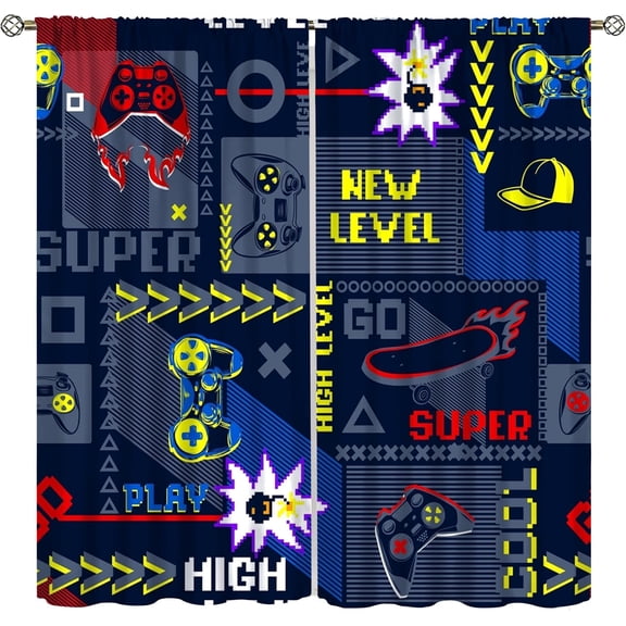 Gamer Blackout Curtains,Abstract Geometric Fun Cartoon Video Game Controller Print Rod Pocket Window Treatments Drapes for Boys Girls Teens Bedroom Living Room Playroom 84x84in