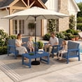 thumbnail image 6 of SERWALL 6 Pieces Outdoor HDPE Patio Furniture Set, Conversation Set with Cushions, 2 Armchairs & 1 Loveseat & 1 Coffee Table & 1 Umbrella for Poolside, Balcony, Porch & Backyard,Blue / Grey, 6 of 8