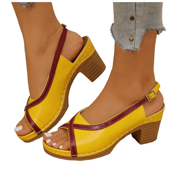 Dakaela Heeled Sandals for Women 2026 Open Toe Slingback Chunky High Heels Buckle Ankle Strap Dressy Wedge Pumps for Bridal Party Wedding Yellow Size 9