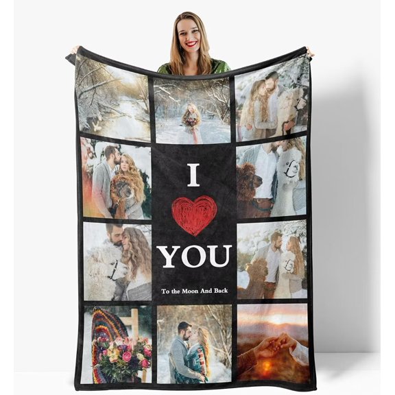 AISENIN Custom Blankets with Photos Personalized Couples Print Gifts Customized Flannel Throw Blanket for Adult I Love You Gifts Fathers Mothers Valentines Day Gift
