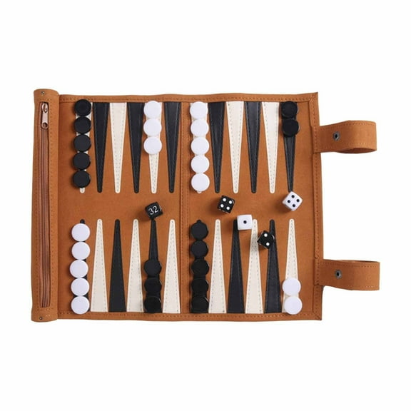 Roll Up Leatherette Backgammon Set with Suede Playing for Family Game Night and Outdoor Adventures