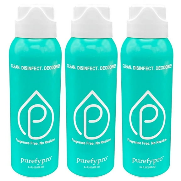 Purefypro Disinfectant Airesol Spray (100ml, 3 Pack) Eliminate 99.9999% All Viruses, Fungi and Germs. No Residue. TSA Approved for Travel. No Rinse. Travel Size. Suitable for All Surfaces.