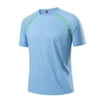 thumbnail image 2 of Men's Summer Ice Silk Quick Dry T-Shirt, Skinny Fit Round Neck Breathable Top for Sports and Casual Wear, Moisture Wicking Light Blue 3XL, 2 of 5