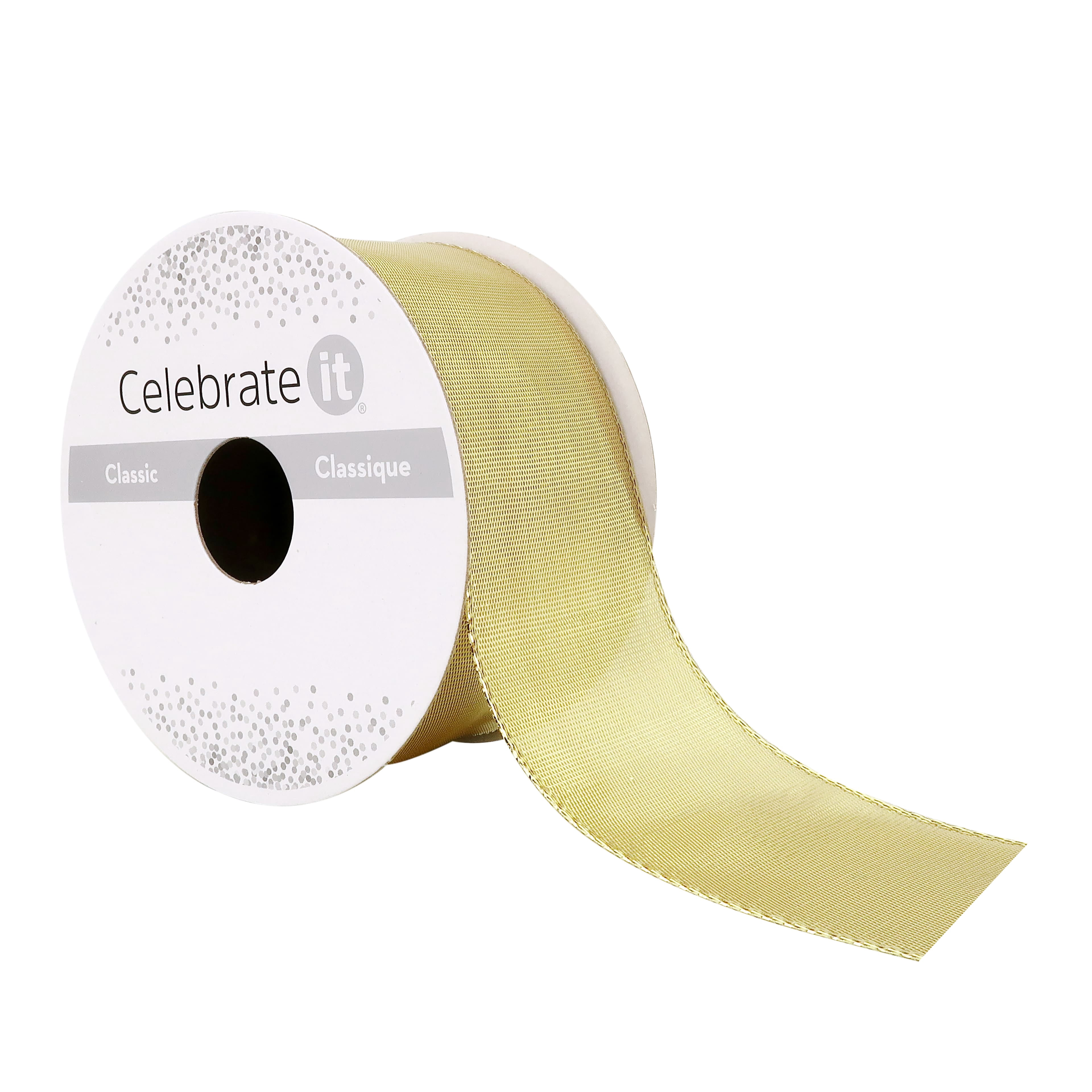 1.5" x 3yd. Gold Metallic Wired Ribbon by Celebrate It – Woven Selvage Edge - Ideal for Bows - Wreaths & Gift Wrapping - 12 Pack
