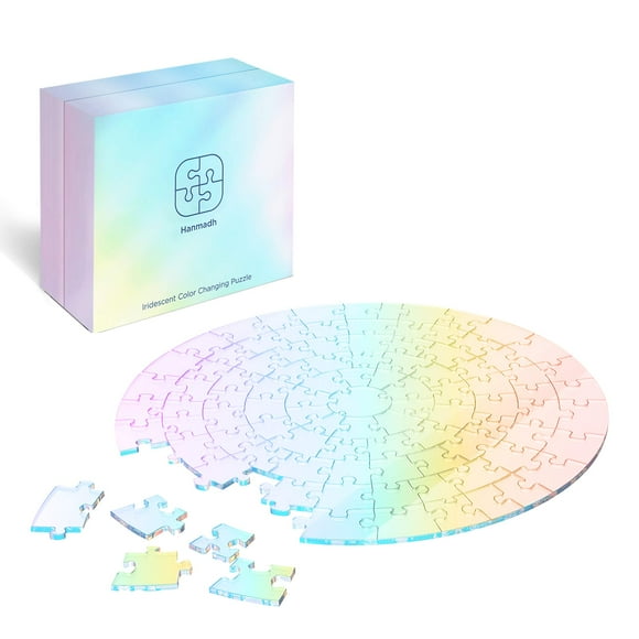 Hanmadh Clear Impossible Round Jigsaw Puzzle - Unique Color Changing Iridescent Acrylic 100 Pieces Adult Puzzle Gift Without Picture - DIY Home Decor Art Piece