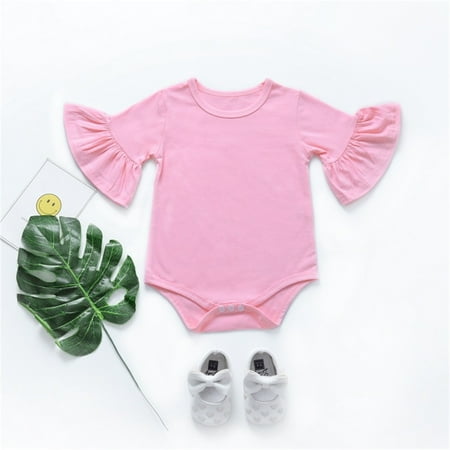 

NIUREDLTD Toddler Kids Cute Trumpet Sleeve Soild Romper Jumpsuit Cloths