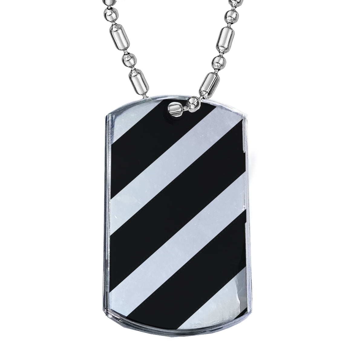 KuzmarK Silver Chrome Pendant Dog Tag Necklace Black White Stripes Chrome Dog Tag Necklace