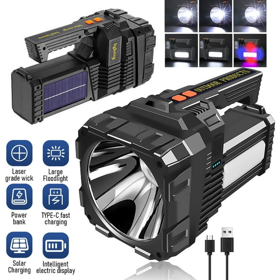 Solar-Powered Flashlight ,Welan Upgraded Multi-Function LED  Power Bank Charger Flashlight