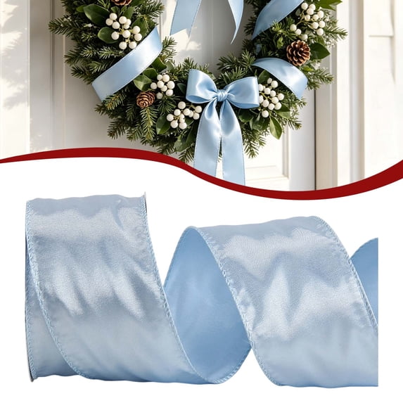 1 Roll Satin Wired Ribbon, 20 Yards Christmas Wire Edge Ribbon for Bows, 2.48-Inch Wide Silk Ribbon for Gift Wrapping, Bridal Floral Bouquet Cake Wedding Invitation Birthday Party Decor