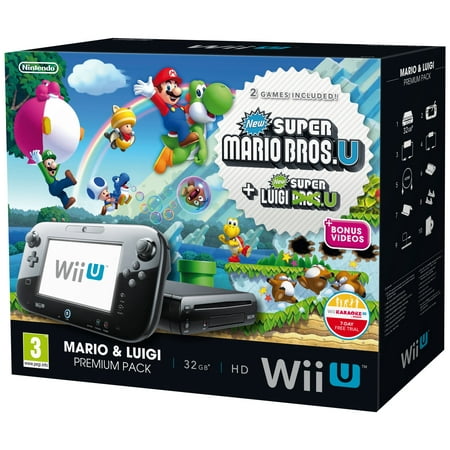 Nintendo Wii U Black Premium Pack (32GB) + New Super Mario Bros.U + New Super Luigi U (Used/Pre-Owned)