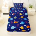 thumbnail image 3 of Castle Fairy Cute Kids Tropical Fish Coral Twin Sheets 3pcs,Seashell Dark Blue Underwater Tile Bedding,Yellow Navy,1 Fitted Sheet,1 Flat Sheet and 1 Pillowcase, 3 of 6