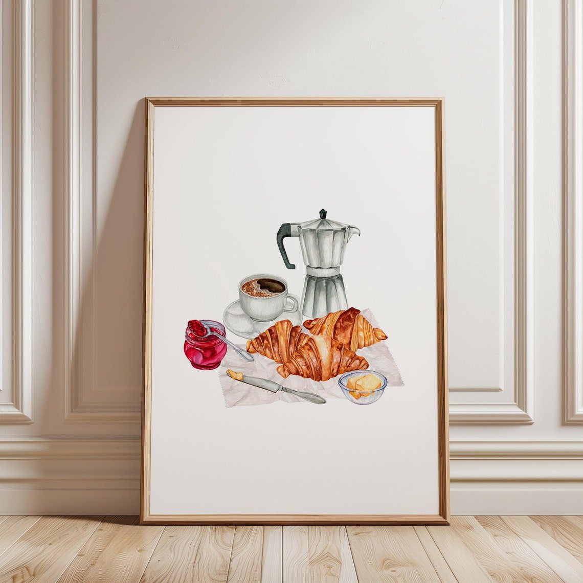 Retro Coffee And Croissant Wall Art Print Kitchen Breakfast Home Decor